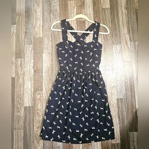 Everly Navy White Horse Print Fit and Flare Dress